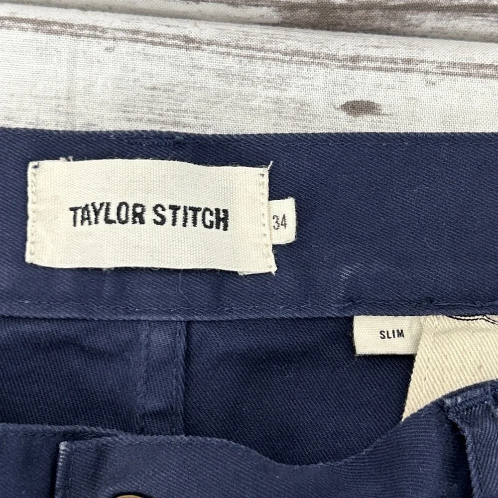 Taylor Stitch Slim Fit Pants Mens 34 Navy Blue Organic Cotton 5-Pocket Trousers